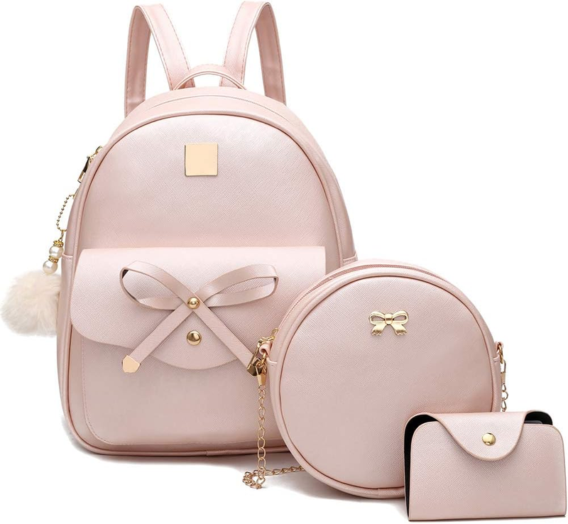 Girls Bowknot 3-Pieces Fahsion Leather Backpack Backpack Purse for Women Rucksac10
