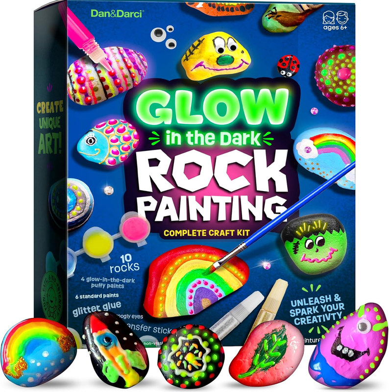 Kids Rock Painting Kit - Glow in the Dark - Christmas Gifts Arts & Crafts for Bo10
