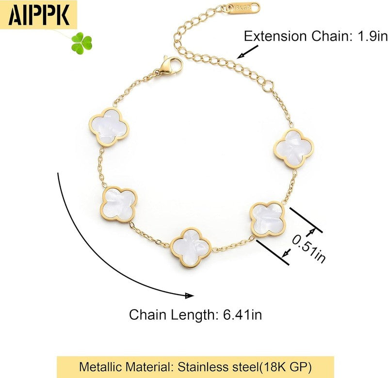 Gold Plated Clover Lucky Bracelet for Women Flower Four Leaf Link Bracelet1