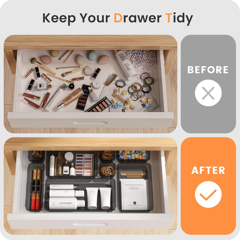 Drawer Organizer Makeup Storage 5 Size Holds 177 Items Clear Black6