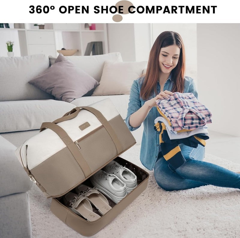 Women Travel Duffel Bag Large Weekender Gym Bag Shoe Compartment Packing Cubes1