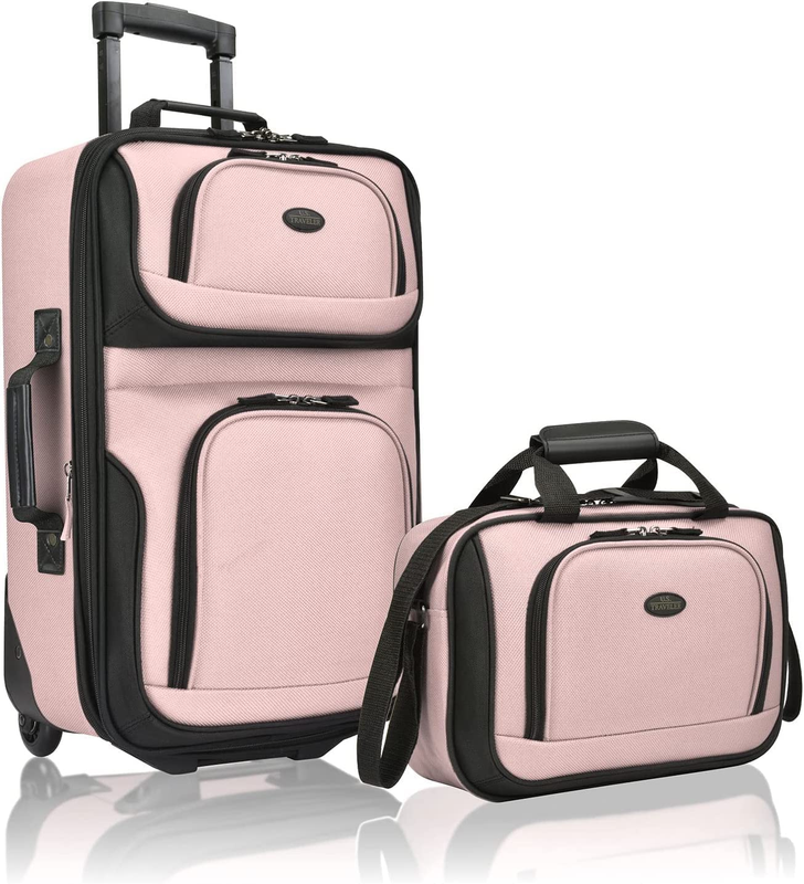 Rio Fabric Expandable Carry-On Luggage, Rolling Suitcase, Pink, 2 Wheel Set0