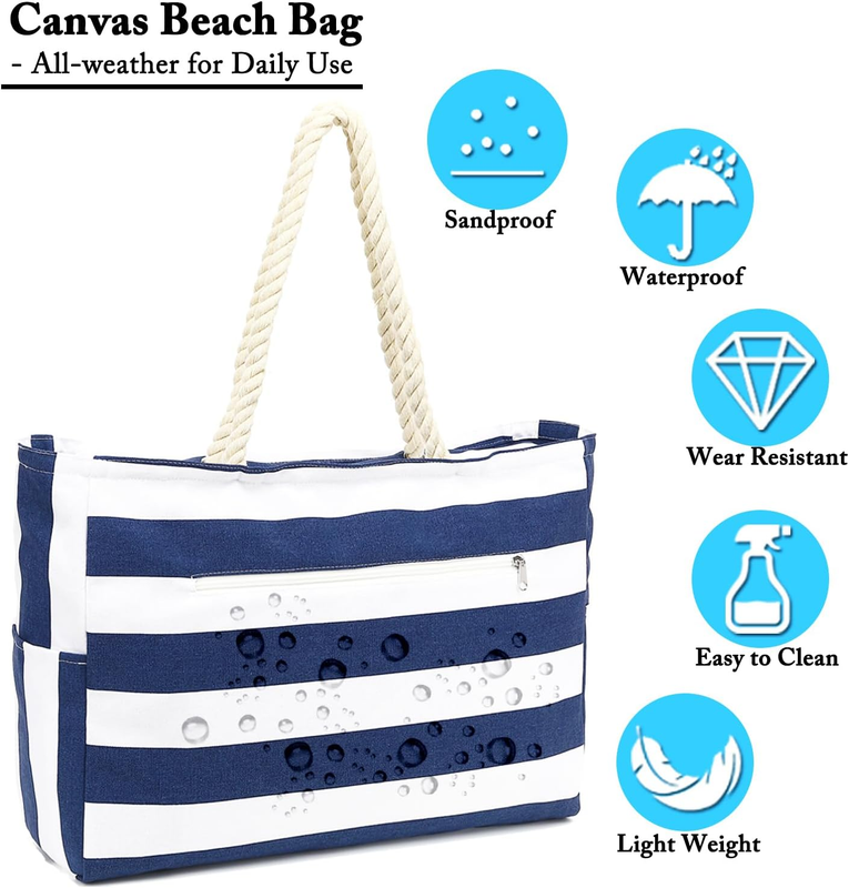 Waterproof Beach Bag Large Canvas Tote Wet Pocket Pool Cruise Travel7