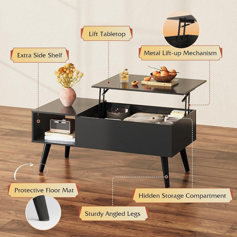 39" Lift Top Coffee Table w/ Storage Shelf Hidden Compartment Black6
