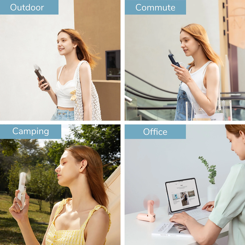 Portable Mini Fan Rechargeable Handheld 3 in 1 Pocket Fan Power Bank Brown3
