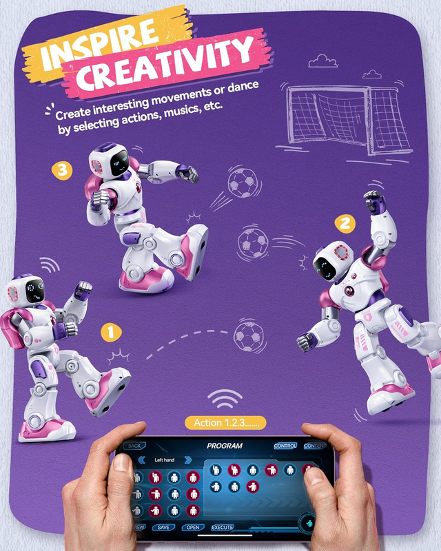 Pink Smart RC Robot Toy for Kids Programmable Voice App Control STEM4
