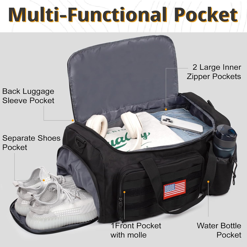 Tactical Gym Bag for Men, 40L Large Capacity Duffle Bags with Shoes Compartment,2