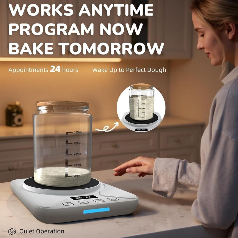 Sourdough Starter Warmer Mat White w/ Timer, Thermostat 70 100°F, Fits 40oz Jar6