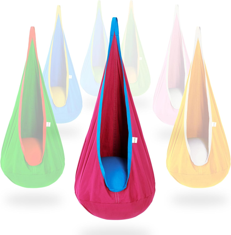 Kids Pod Swing Seat Cotton Hammock Sensory Chair Indoor Outdoor Pink Blue8