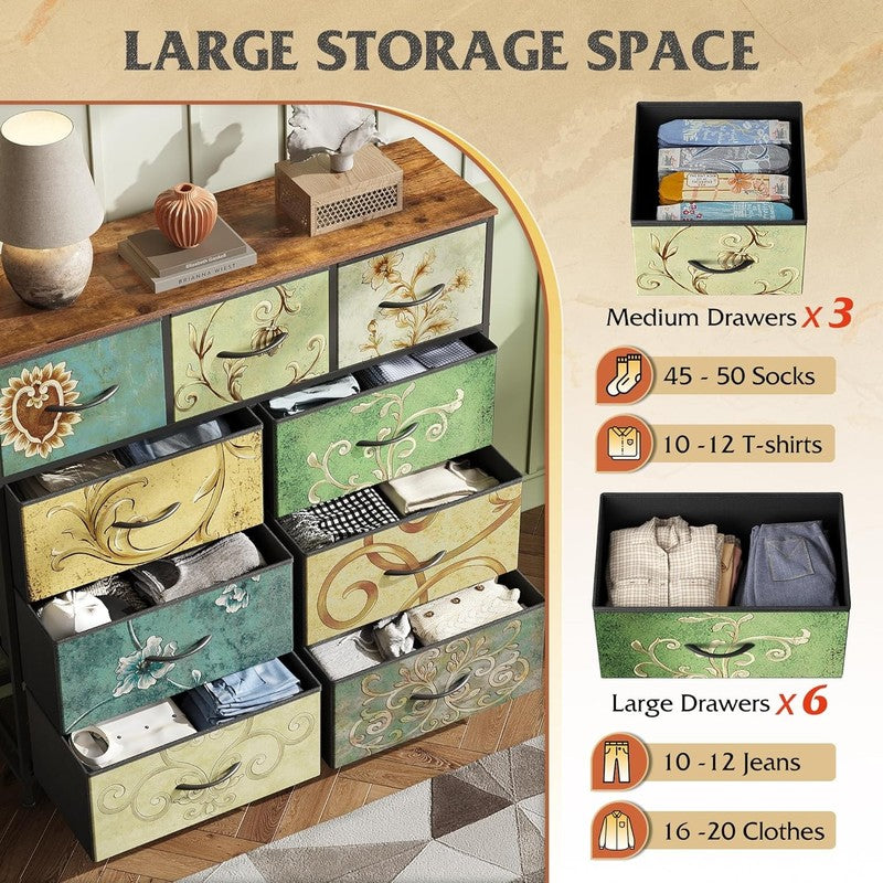 9 Drawer Dresser, Fabric Storage Tower for Bedroom, Hallway, Entryway, Closet, T3