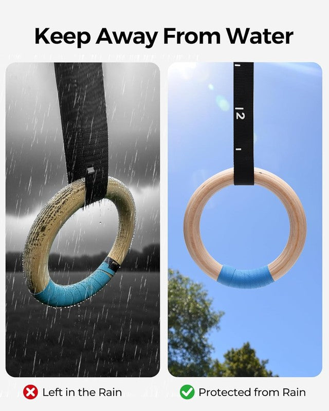 Wooden Gymnastics Rings 1500Lb, Adjustable Straps 14.76Ft, Non Slip Home Gym6
