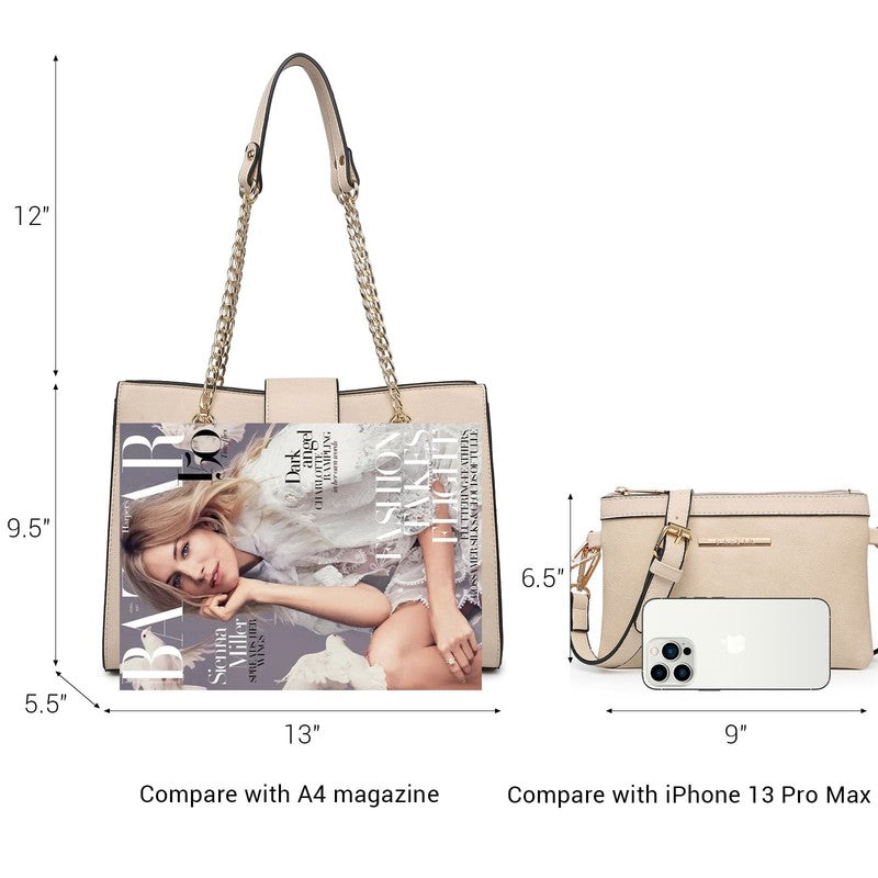 Women Hobo Bag Vegan Leather Tote Chain Shoulder Satchel Bag with Clutch4
