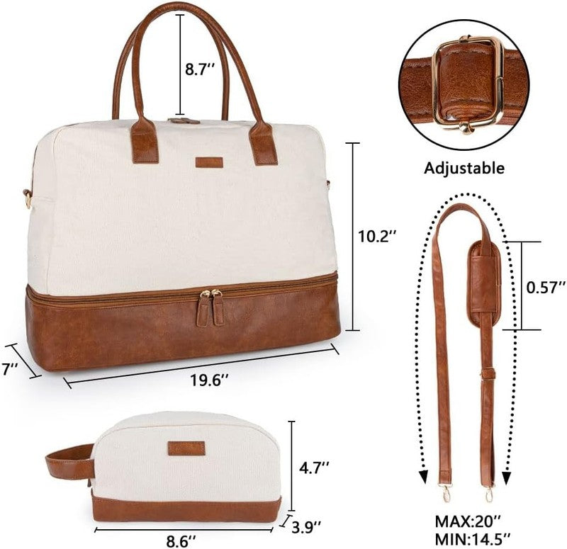 Canvas Weekender Duffle Bag Women Carry On Shoe Compartment Toiletry1