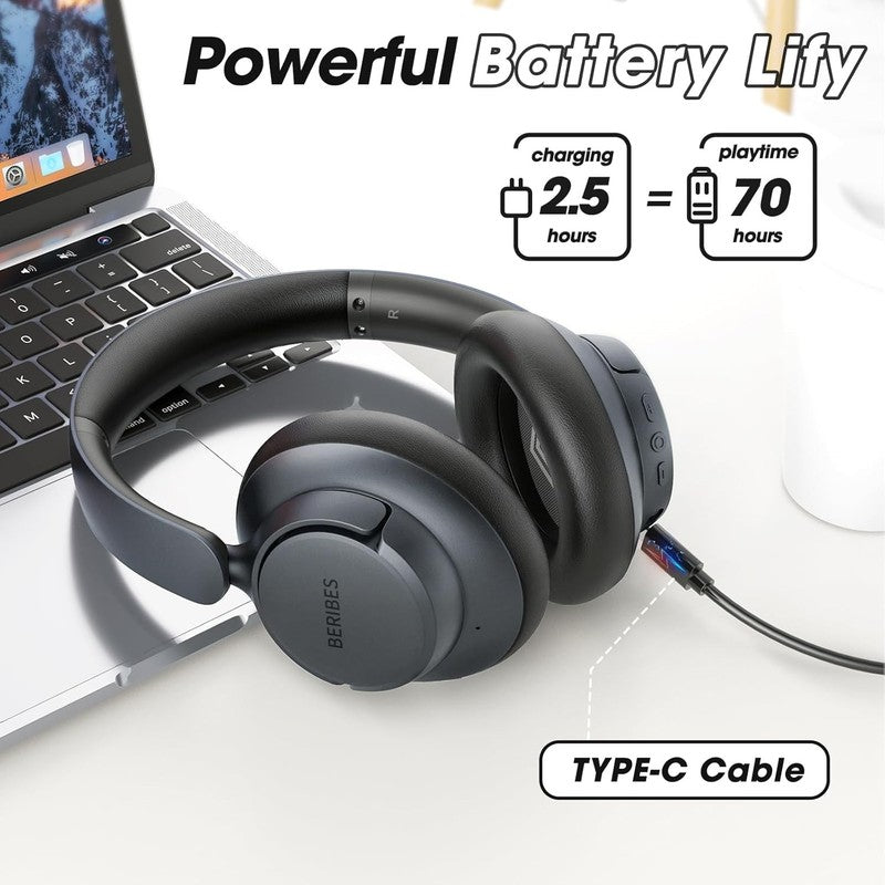 Hybrid Active Noise Cancelling Headphones, 70H Playtime, Deep Bass, Fast Charge2