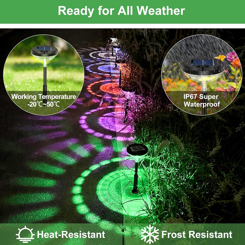 8 Pack Solar Pathway Lights, Multicolor & Warm White LED, IP67 Waterproof, Outdo4