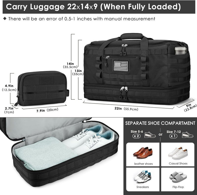 Carry On Gym Travel Duffle Bag 22x14x9 Airline Approved w/ Shoe Wet Pocket3
