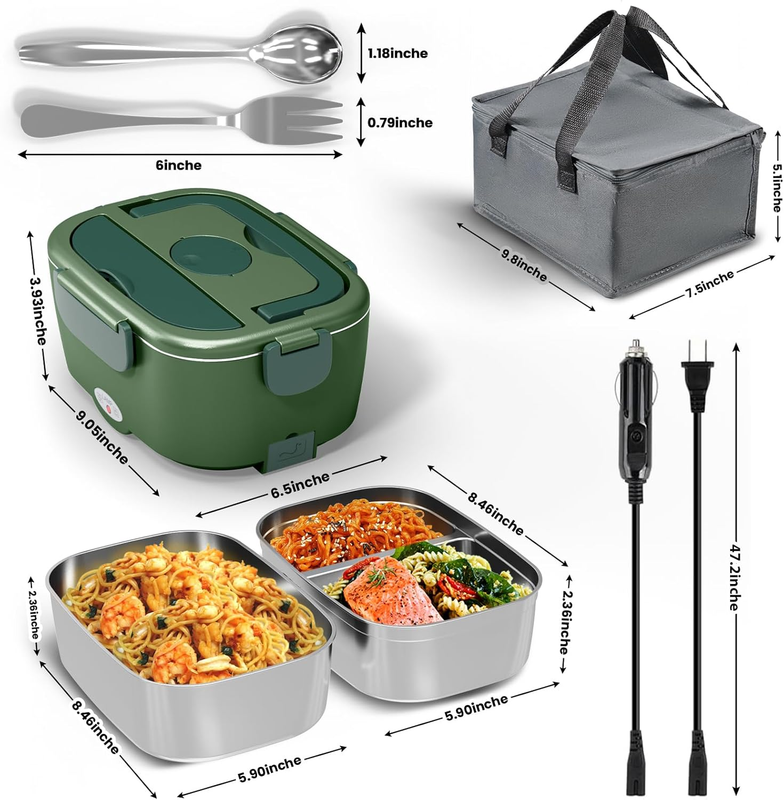 Electric Lunch Box Fast Heating Portable Food Warmer 2x53oz Stainless Steel2