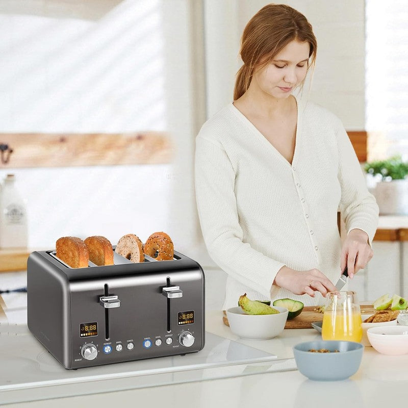 4 Slice Stainless Toaster - LCD, 7 Shades, Wide Slots, Bagel, Defrost, 1800W6