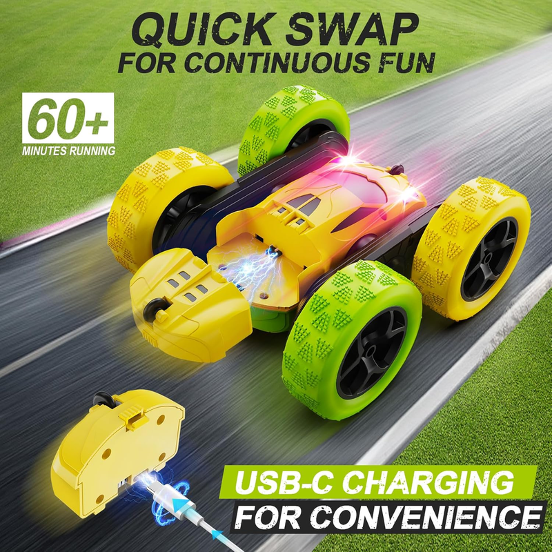 Kids RC Car 4WD Off Road Stunt 360° Flip Remote Control Yellow Green Gift1