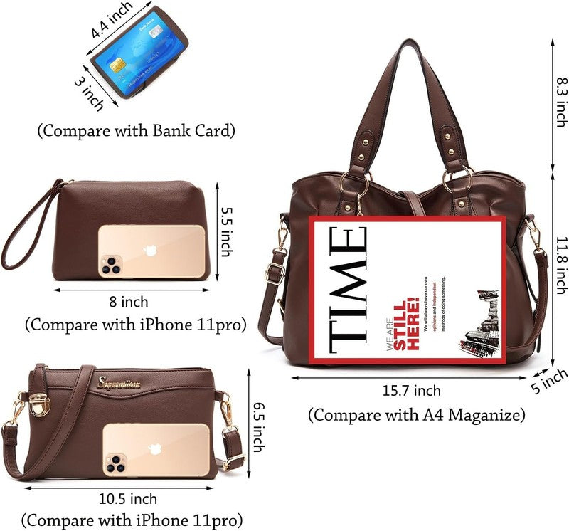 Women Fashion Handbag Set 4PCS Shoulder Bag Satchel Hobo Tote Purse4
