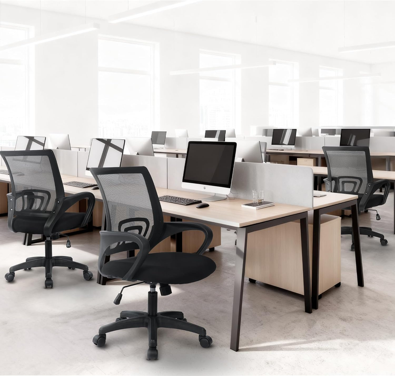 Ergonomic Mesh Office Chair Mid Back Lumbar Support Adjustable Swivel Black1