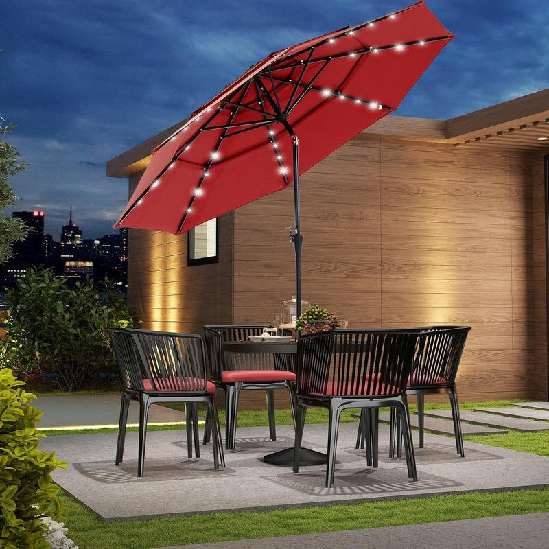 Outdoor 10FT Solar Umbrella 32 LED Lights Tilt Crank Backyard Deck Garden6