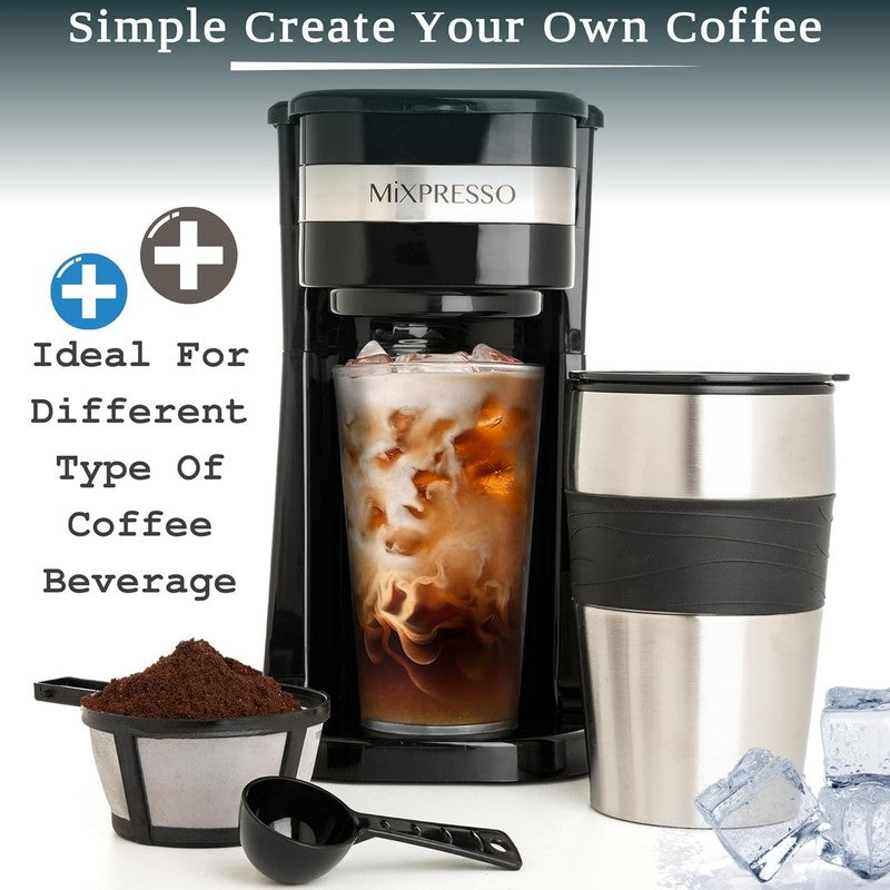 Compact Black Single Serve Coffee Maker with 14Oz Travel Mug & Auto Shut Off1