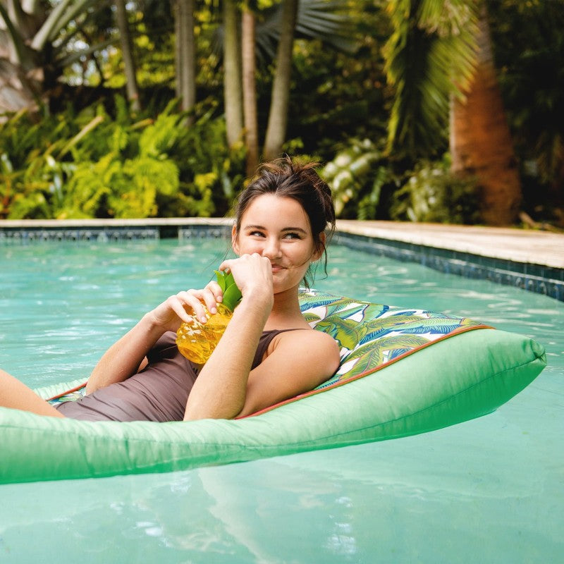 Kona No Inflation Needed Pool Lounger with Headrest, Tropical Palm Green Double 4