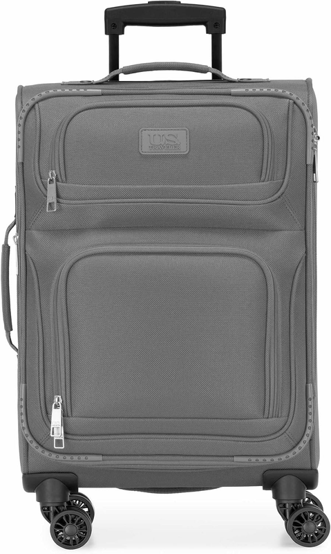 Lightweight Softside Carry On Suitcase 4 Wheel Spinner Luggage Light Gray5