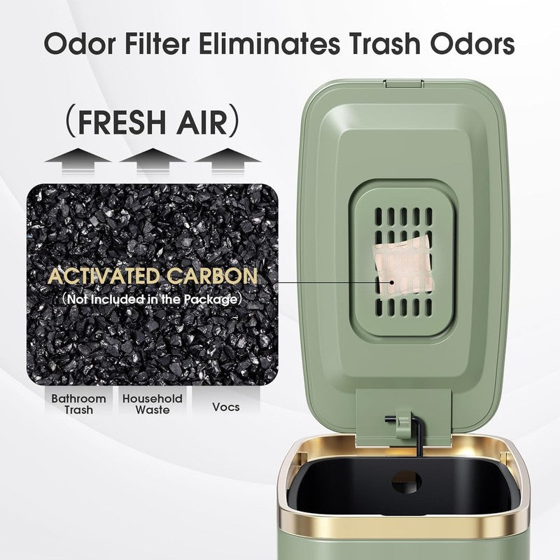 5L Bathroom Trash Can with Lid, Slim Step Waste Bin, Soft Close, Green2