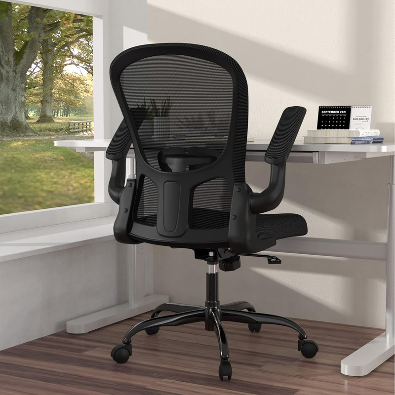 Ergonomic Mesh Office Chair Adjustable Height Flip Up Arms Lumbar Swivel0
