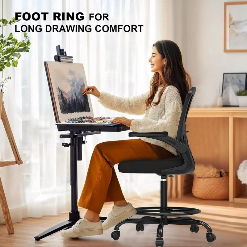 Ergonomic Drafting Chair, Tall Office Chair with Flip Up Armrests, Breathable Me2