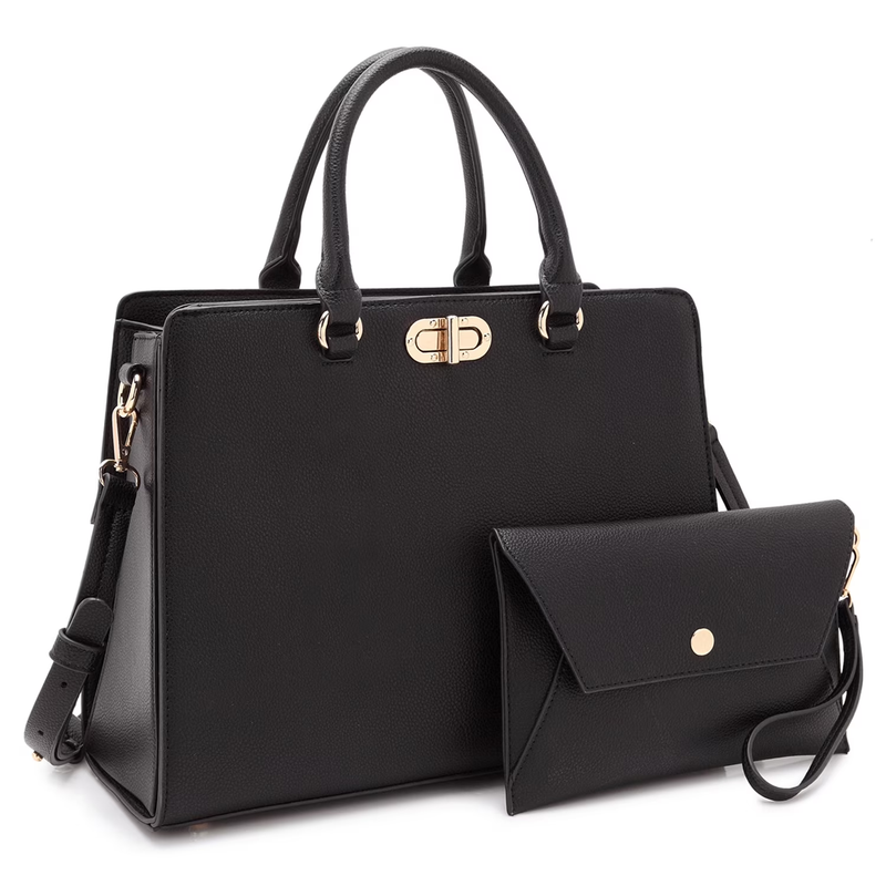 Womens Satchel Handbag Tote Work Shoulder Bag with Matching Clutch10