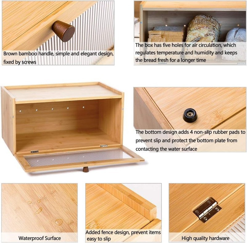 Bamboo Bread Box Large Capacity Farmhouse Bread Storage Container with Window4