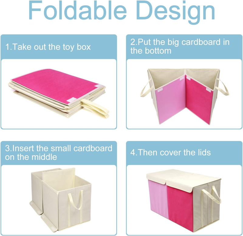 Toy Box Chest Collapsible Kids Storage Bins Organizer Boxes Extra Large Pink4