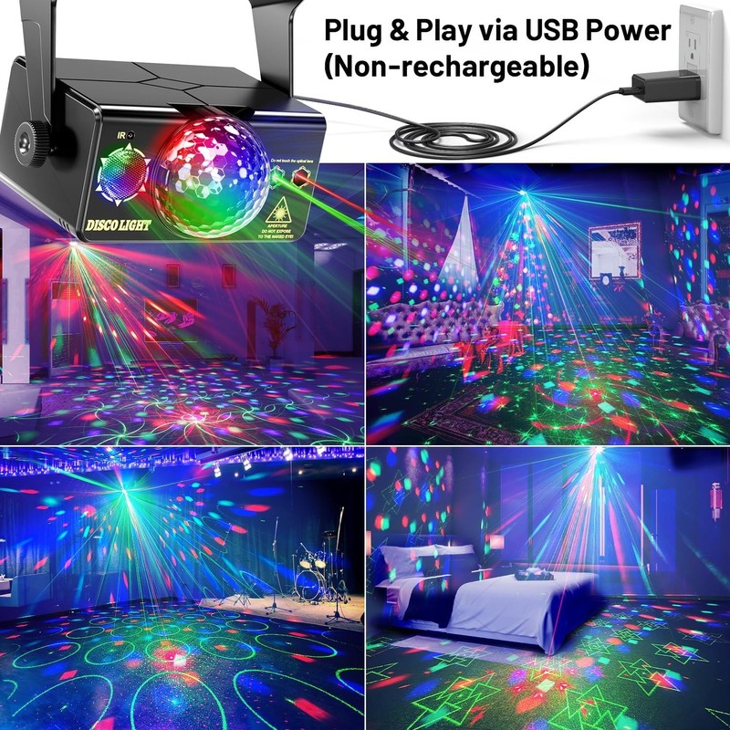 Party Lights, DJ Disco Light Disco Ball Light Sound Activated Strobe Stage Light1
