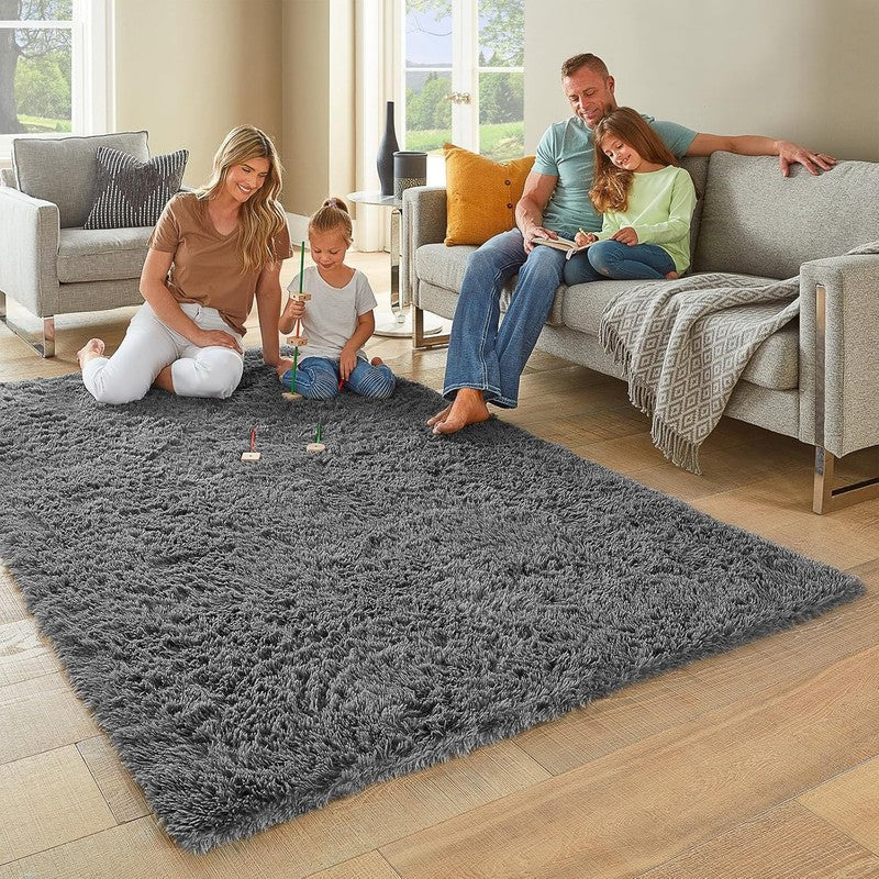 Area Rugs for Living Room Bedroom, Upgrade Non-Slip Fluffy Soft Grey Shag Carpet1