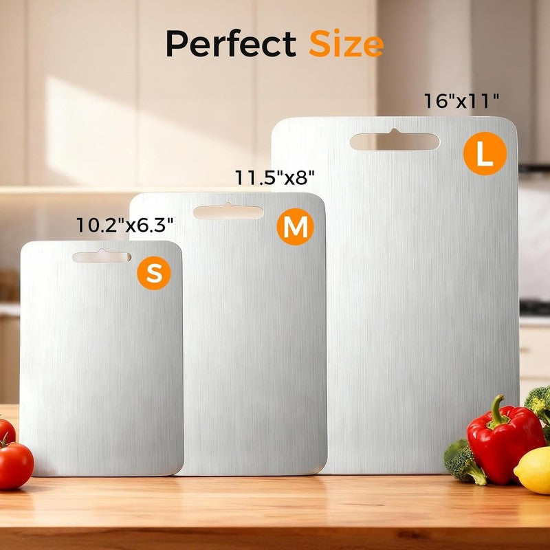 3 Pack Stainless Steel Cutting Boards – Double Sided, Food Grade, Dishwasher 8