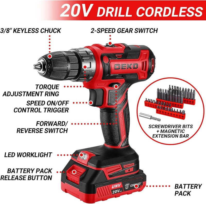 20V Cordless Drill Tool Kit Red Electric Drill Driver Home Repair Toolbox2
