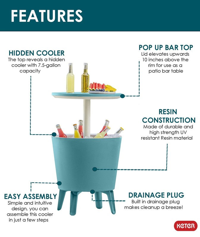 Modern 2-in-1 Cooler & Side Table Outdoor Patio Bar Teal2