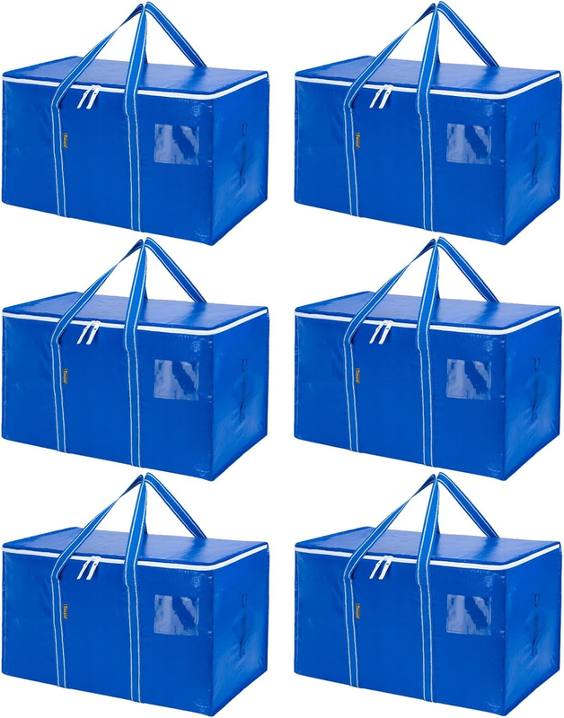 6-Pack Oversized Moving Bags with Reinforced Handles, Heavy-Duty Storage Tote fo0