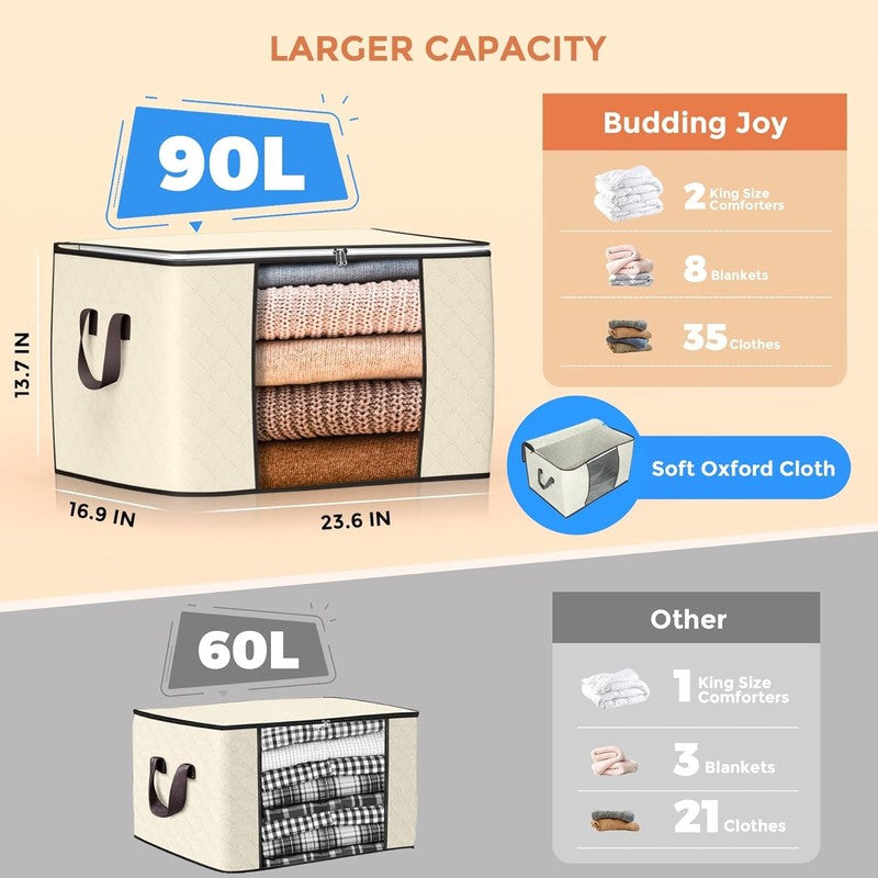 6 Pack 90L Large Clothes Storage Bags with Handles, Foldable Organizer1