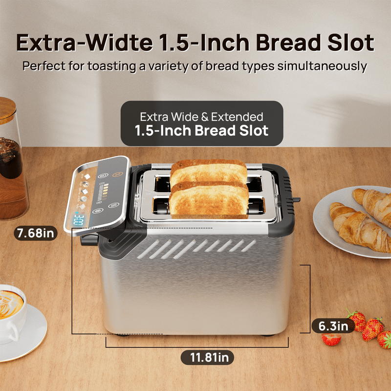 2-Slice Touchscreen Toaster Stainless Steel Wide Slots Bagel Reheat Defrost5
