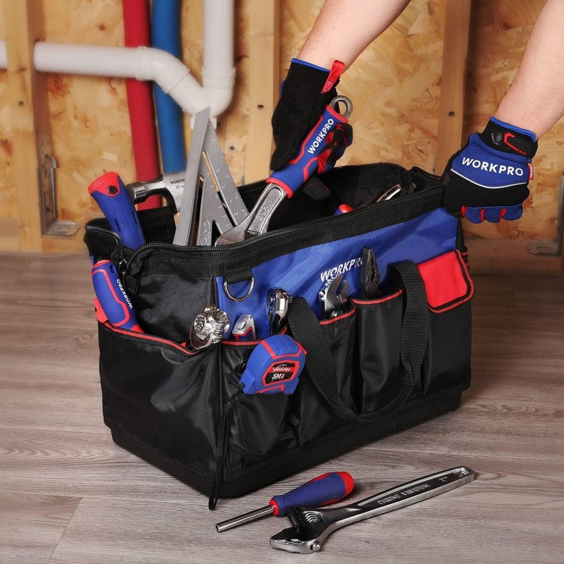 18" Tool Bag Waterproof Molded Base 20-Pocket Open Top Organizer with Strap6