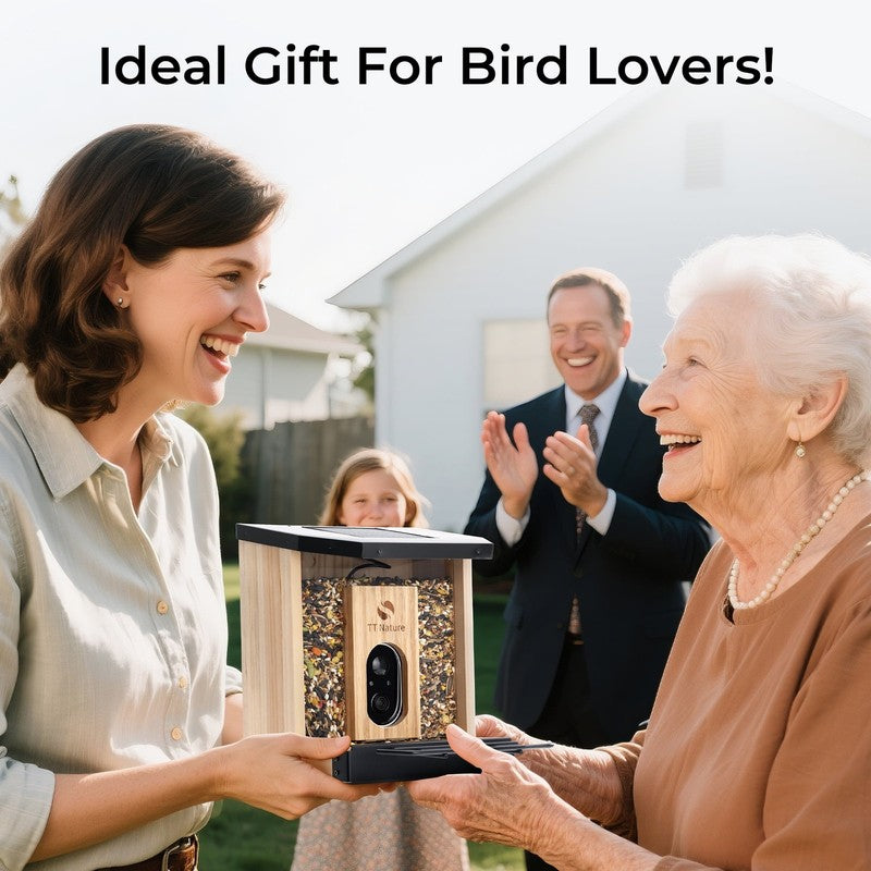Solar Smart Bird Feeder w Camera AI ID 10,000+ Birds Weatherproof Cedar Wood1
