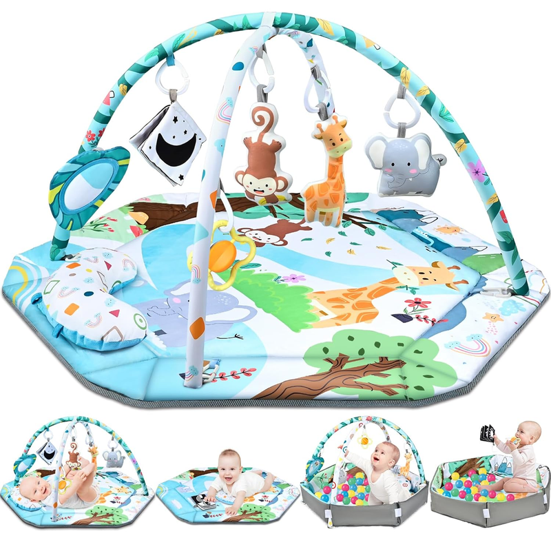 8 in 1 Baby Gym Play Mat Tummy Time Ball Pit w/ Toys 0 12M9