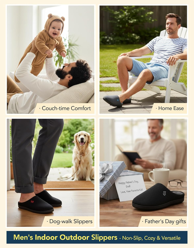 Men'S Two Tone Memory Foam House Slippers Indoor Outdoor Durable Rubber Sole6