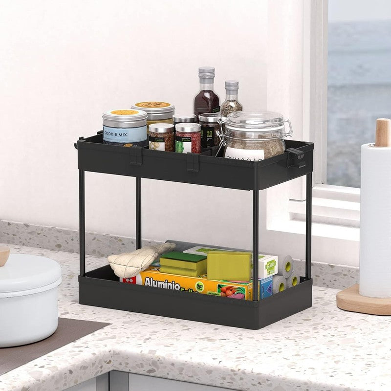 3-Tier Rolling Cart with Wheels, Storage Trolley Organizer with Baskets, Black5