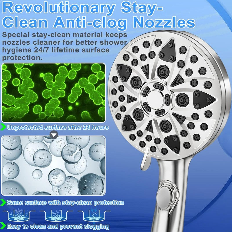 9 Mode High Pressure Handheld Shower Head w/ Hose Anti Clog & Power Wash1