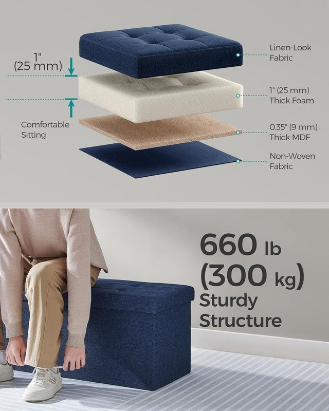 43'' Foldable Storage Ottoman Bench Flip Lid Entryway Living Room Midnight Blue4